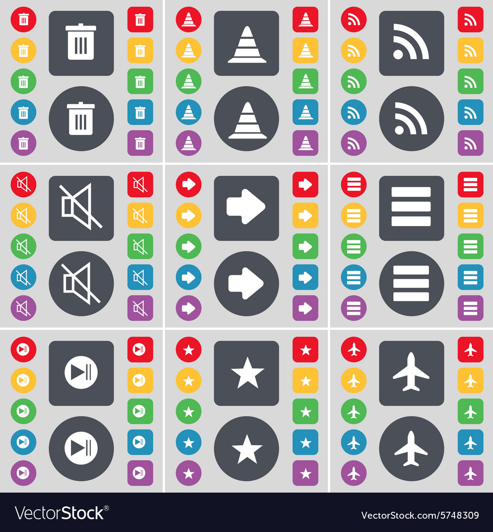 Trash can cone rss mute arrow right apps media
