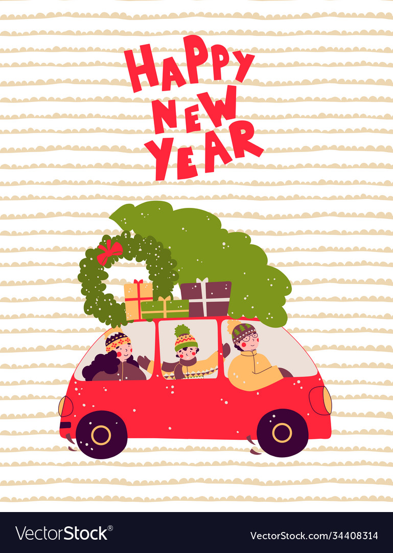 Cartoon family car christmas gifts banner card