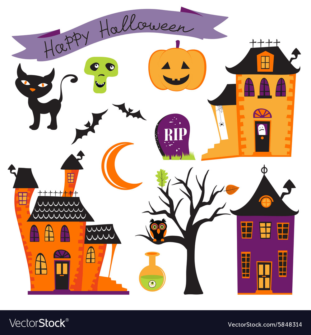 Cute halloween elements collection Royalty Free Vector Image