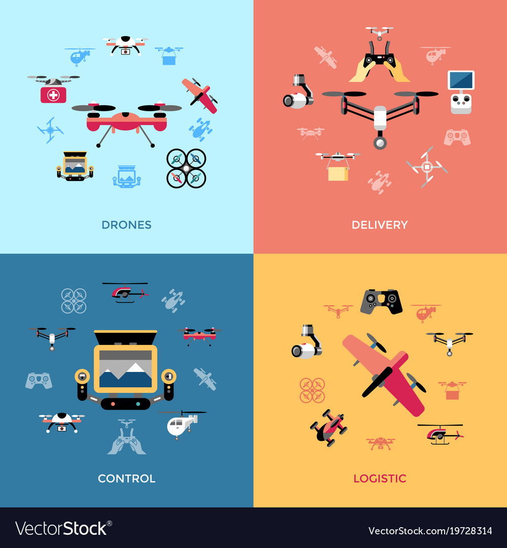 Digital flying drone objects color