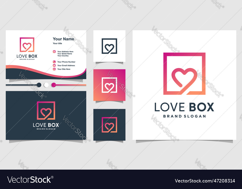 Love Box Logo mit modernem Stil und Visitenkarte vector image Love Box Logo mit modernem Stil und Visitenkarte