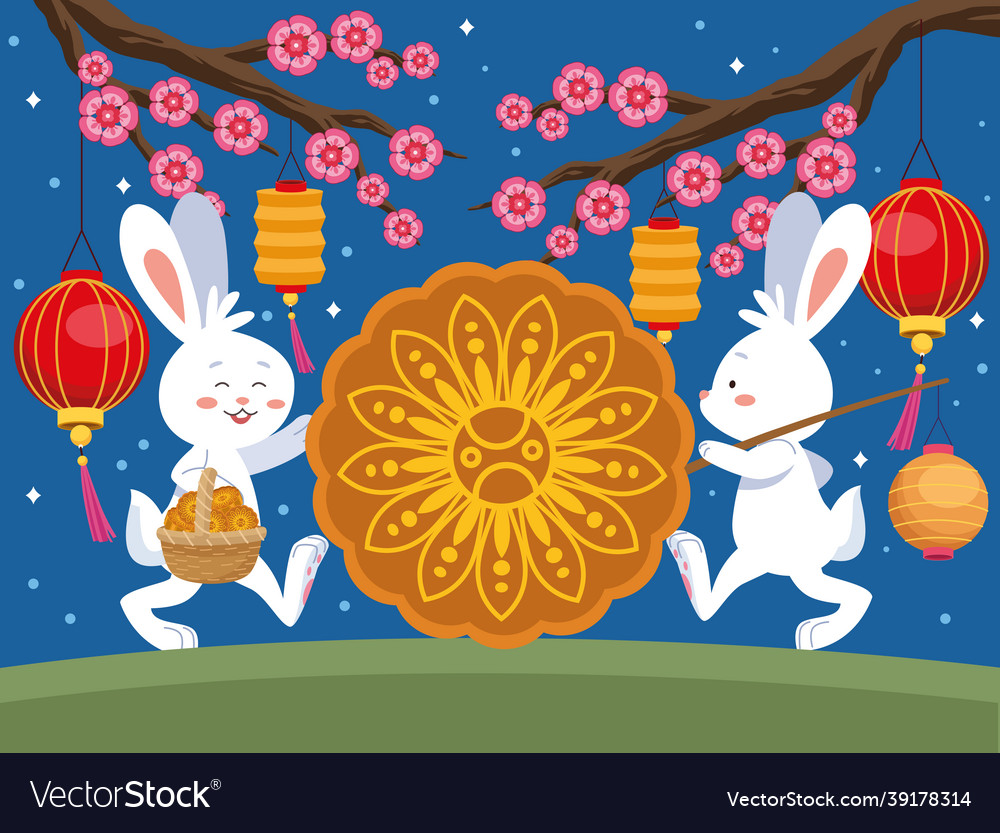 Rabbits in mid autumn festival Royalty Free Vector Image