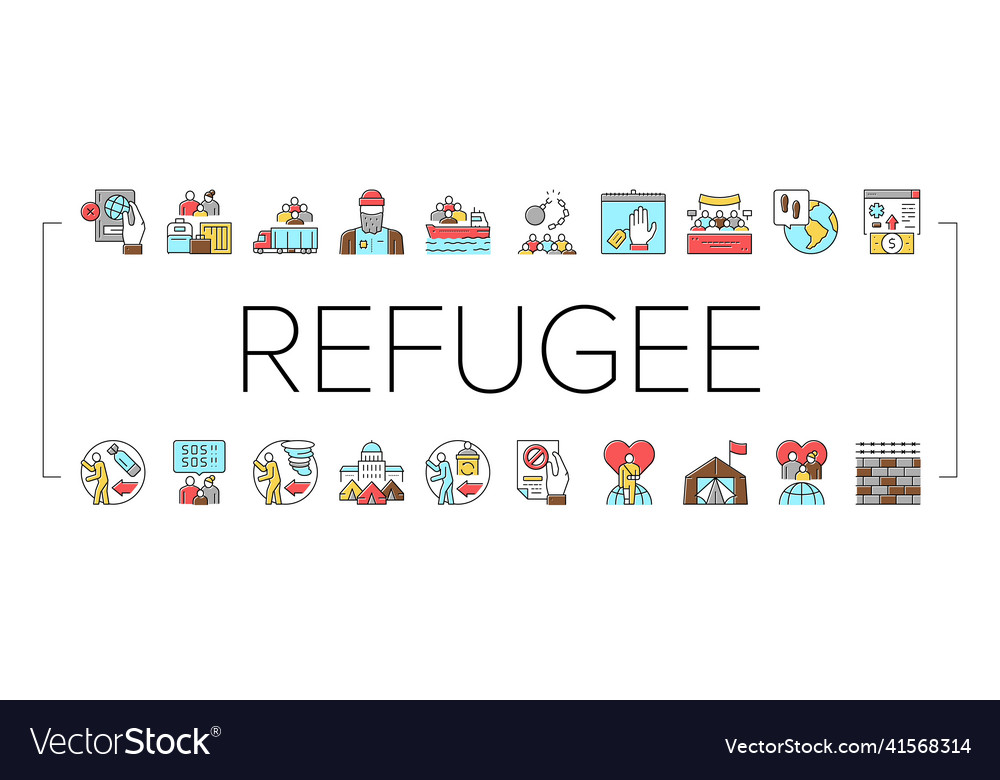 Refugee from problem collection icons set