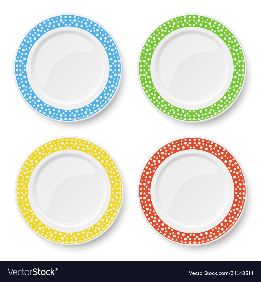Set color plates with white polka dot pattern