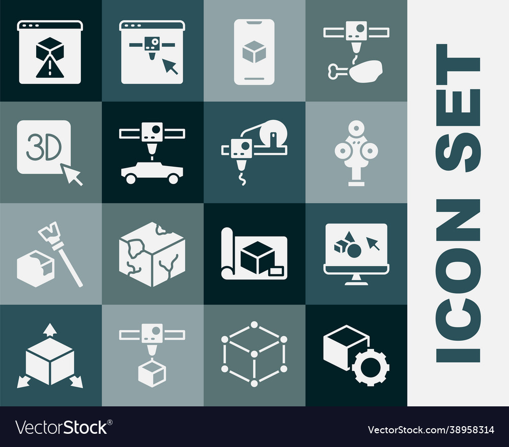 Set isometric cube 3d printer software scanner vector image Set isometric cube 3d printer software scanner