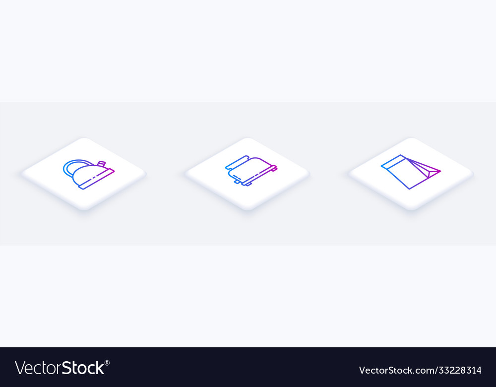 Set isometric line kettle with handle toaster vector image Set isometric line kettle with handle toaster