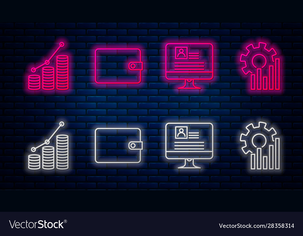 Set line wallet computer monitor with resume pie