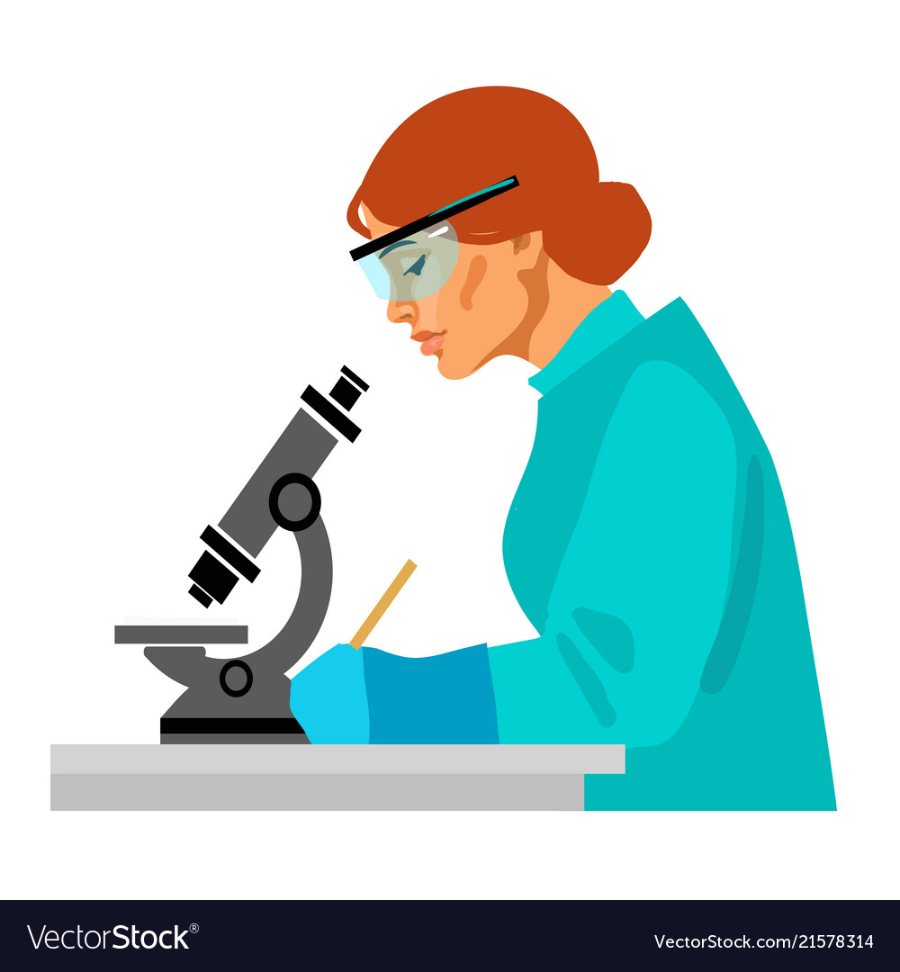 Woman scientist looking through microscope Vector Image