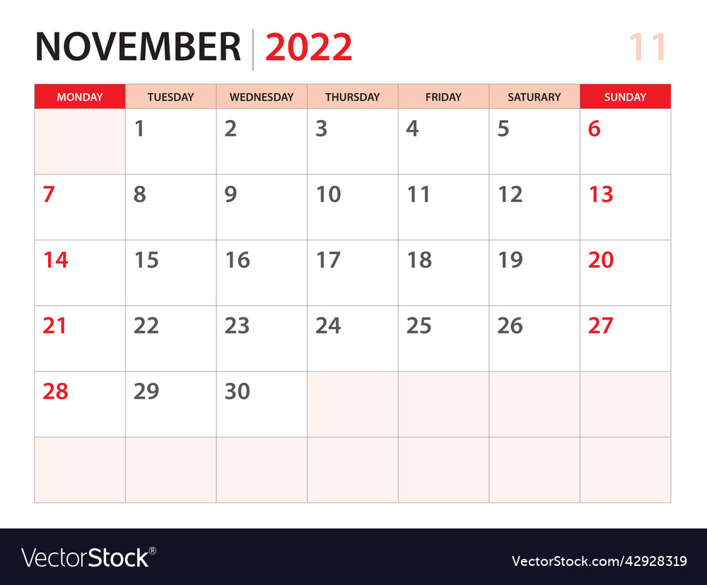 Calendar planner 2022 - november template Vector Image