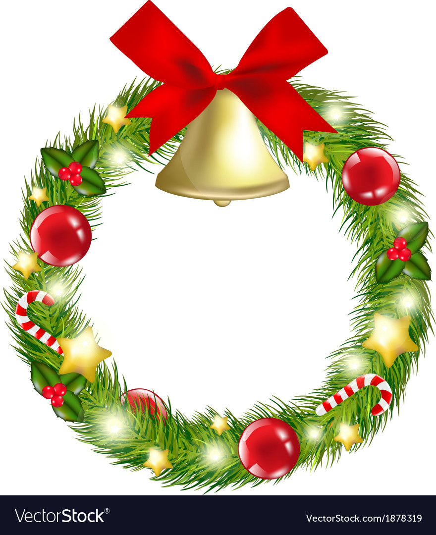 Christmas wreath with hand bells Royalty Free Vector Image