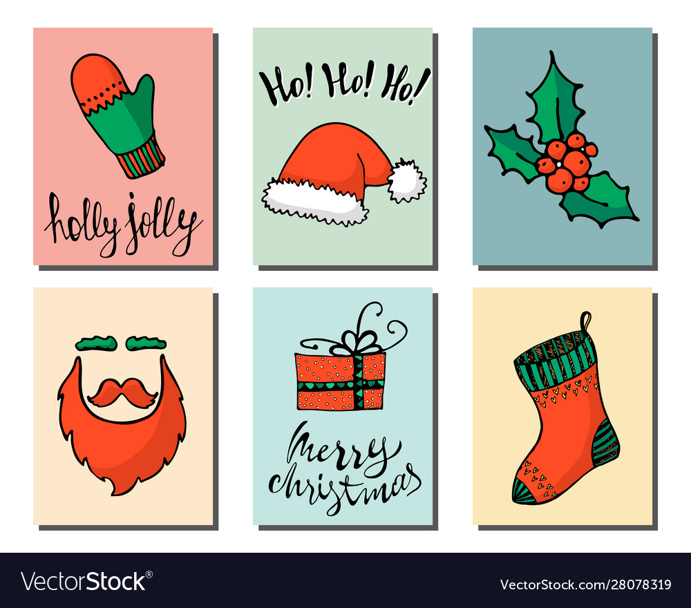 Doodle christmas cards set