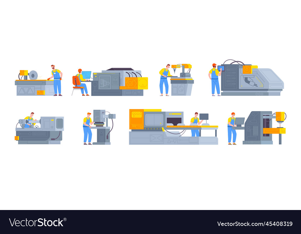 Factory Workers Operating Machines