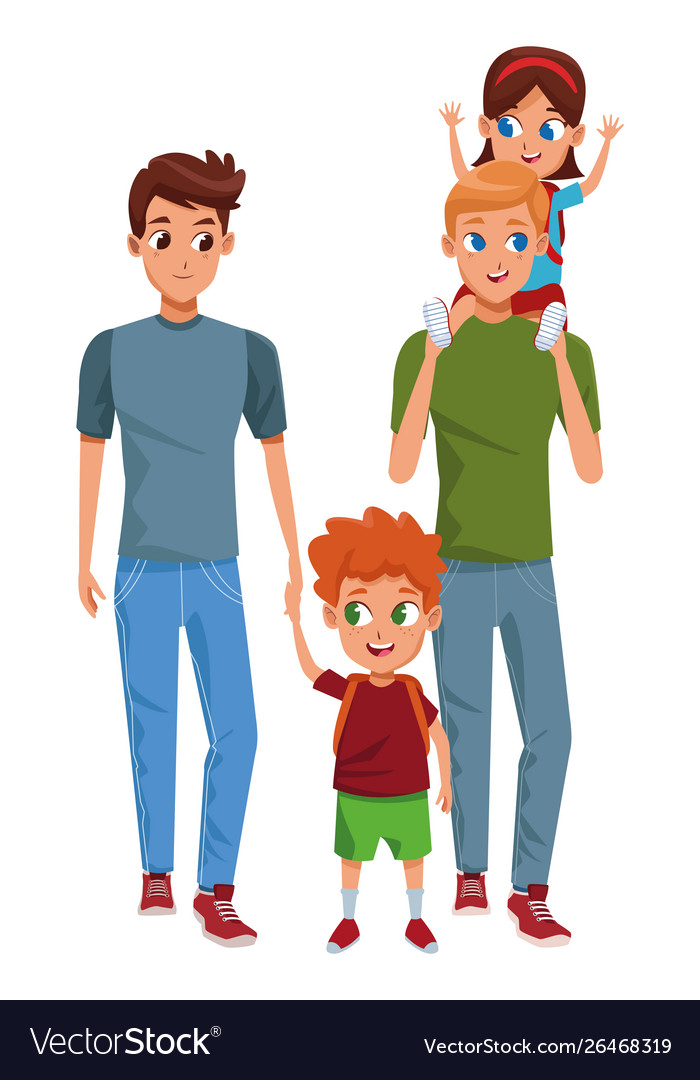 Family young parents with children cartoon