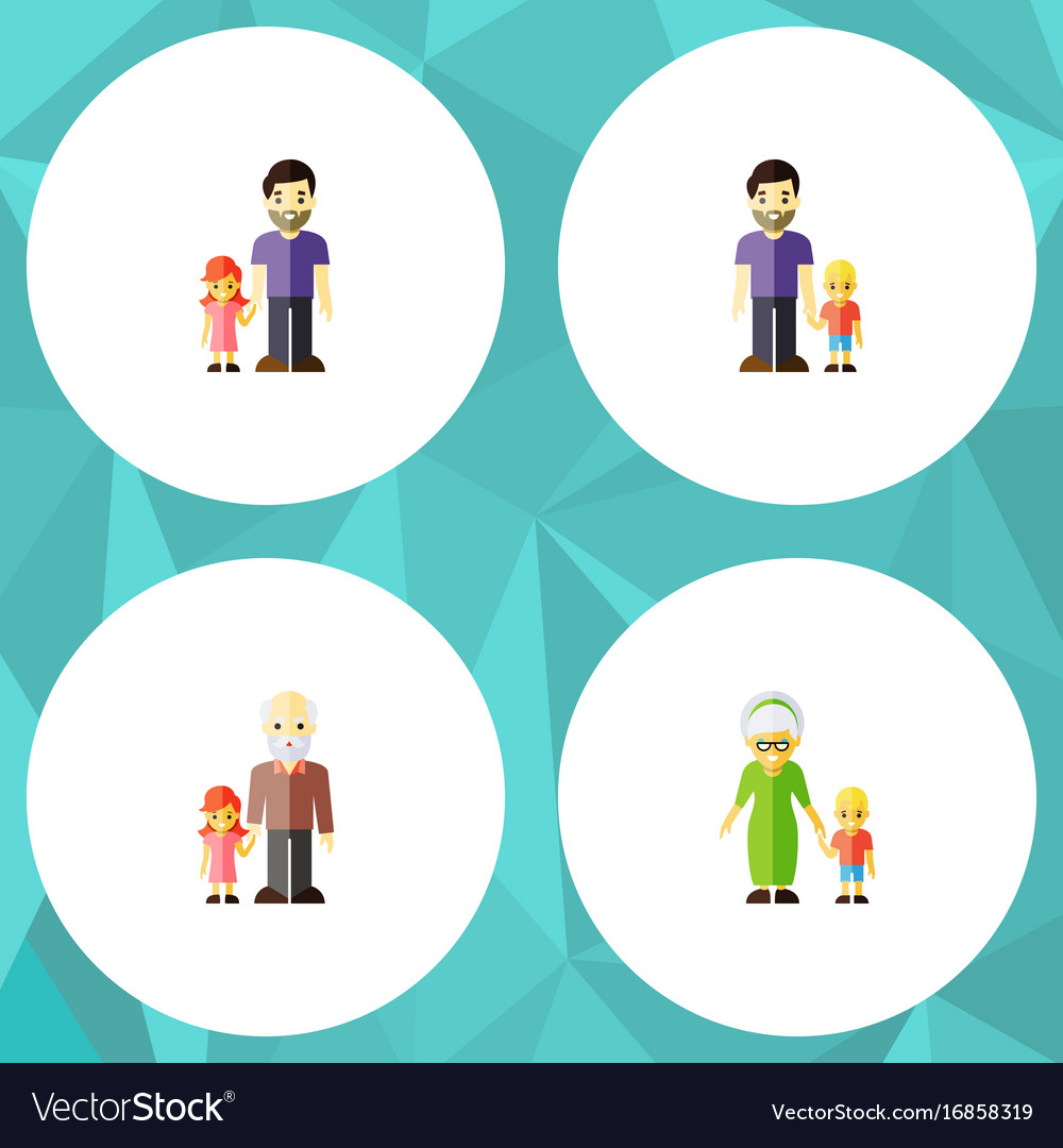 Flat icon family set of grandma son father