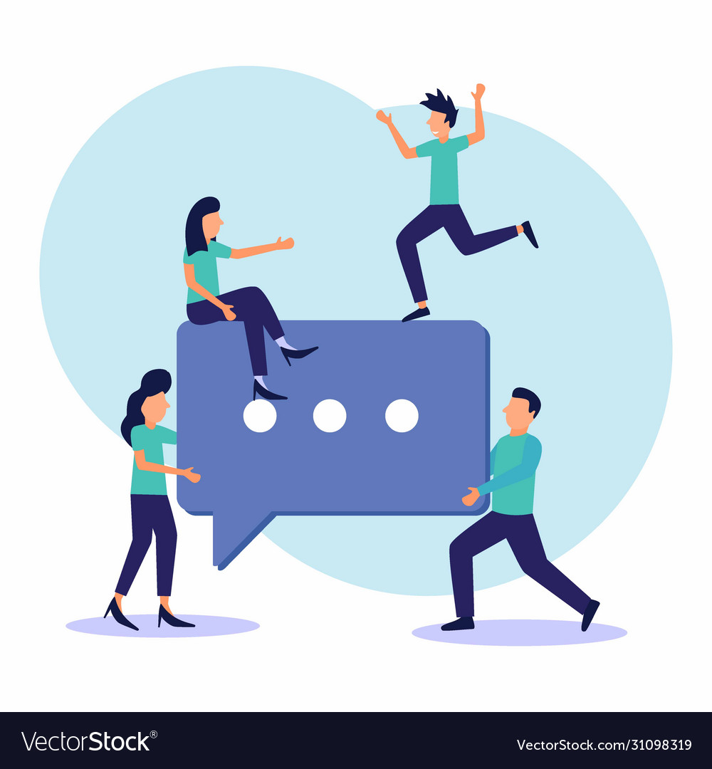 Flache Menschen mit Nachrichten-Icons kommunizieren vector image Flache Menschen mit Nachrichten-Icons kommunizieren