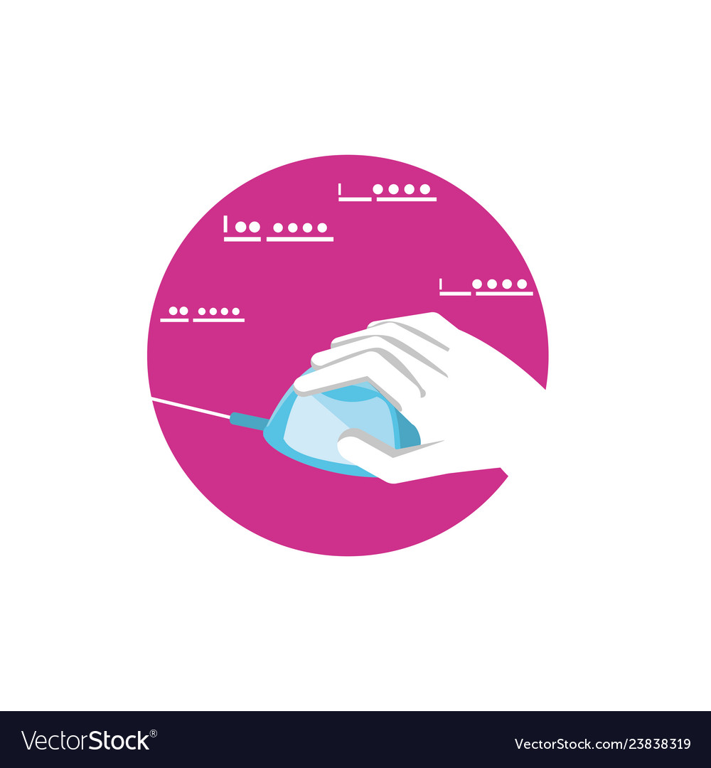 Hand with mouse device in circular frame