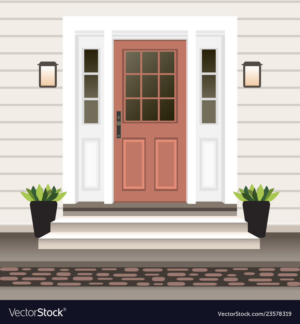 House door front with doorstep and steps porch Vector Image