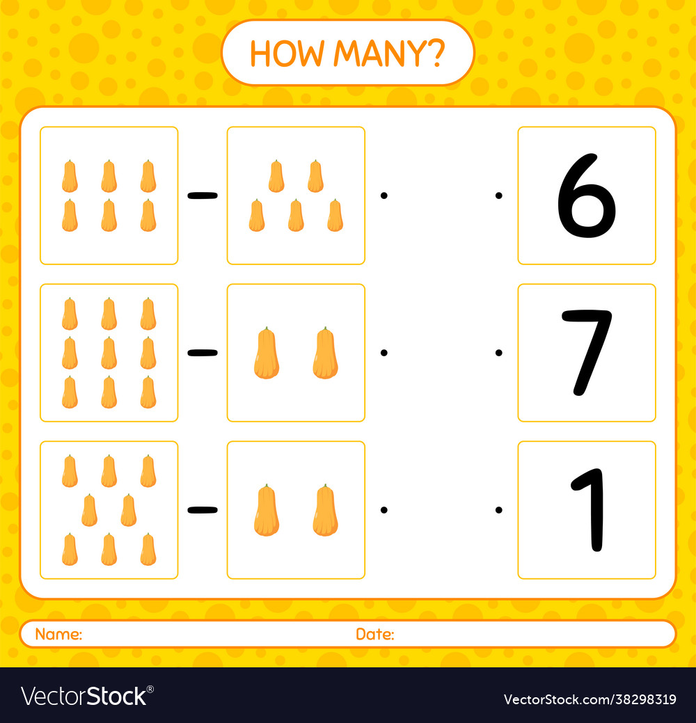 How many counting game with squash worksheet vector image How many counting game with squash worksheet