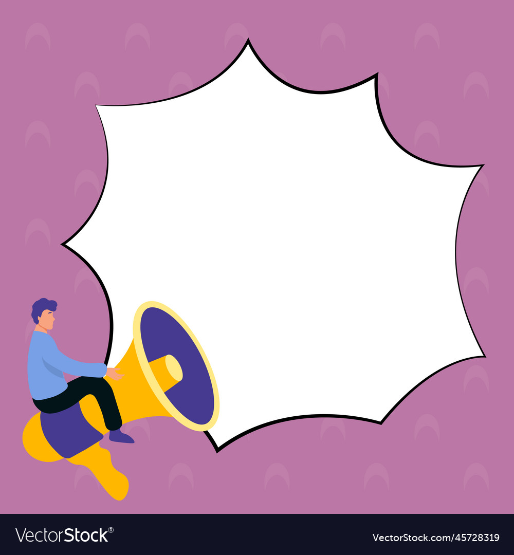 Man sitting on megaphone big empty dialog bubble vector image Man sitting on megaphone big empty dialog bubble