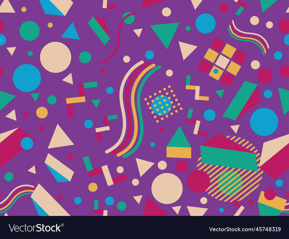 Memphis seamless pattern with 3d shapes in 80s Vector Image Memphis seamless pattern with 3d shapes in 80s