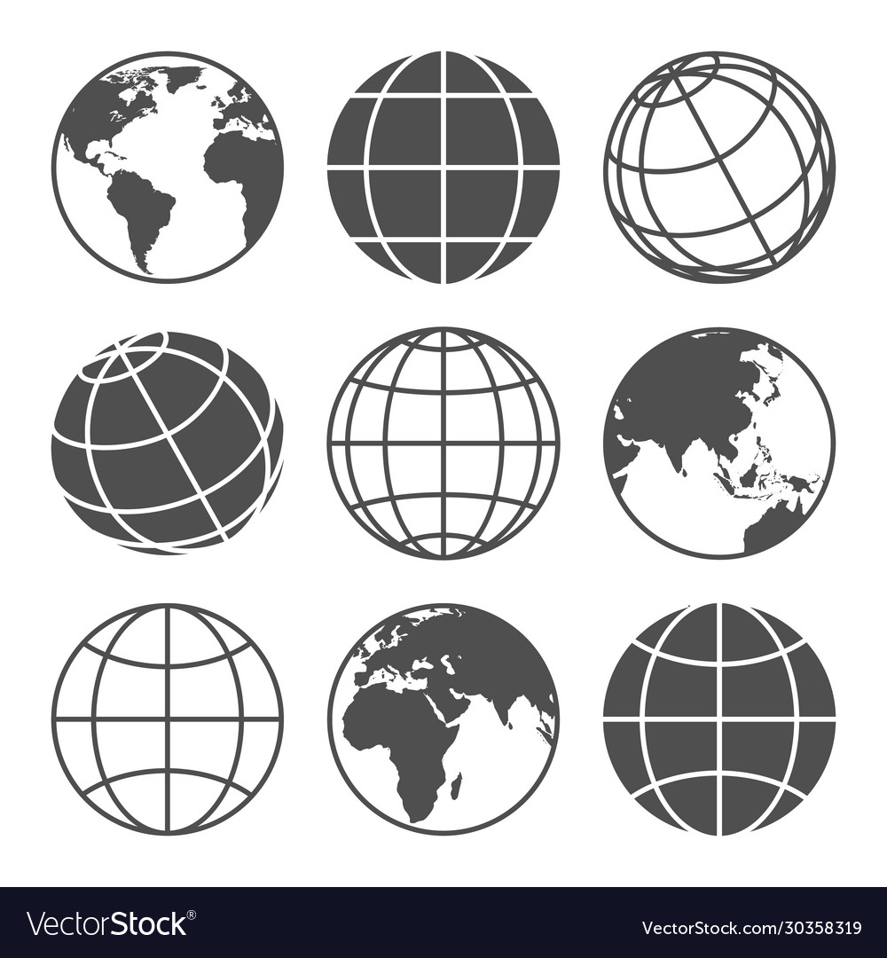 Planet map globe icons vector image Planet map globe icons