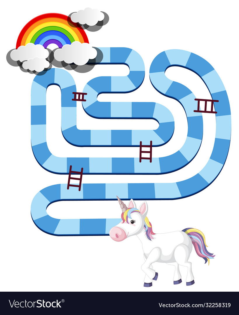 rainbow unicorn board game template for preschool vector image