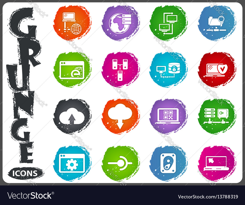 Server network icons set in grunge style