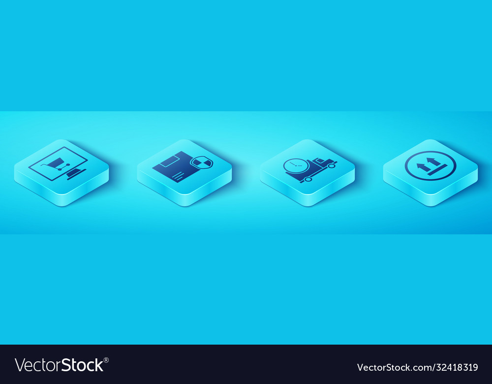 Set isometric shopping cart on computer delivery vector image Set isometric shopping cart on computer delivery