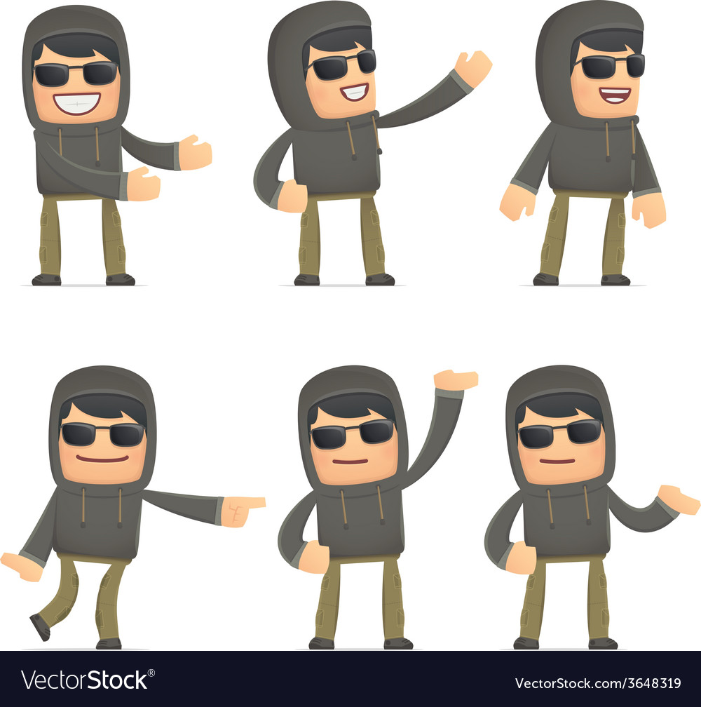 Set of hacker character in different poses