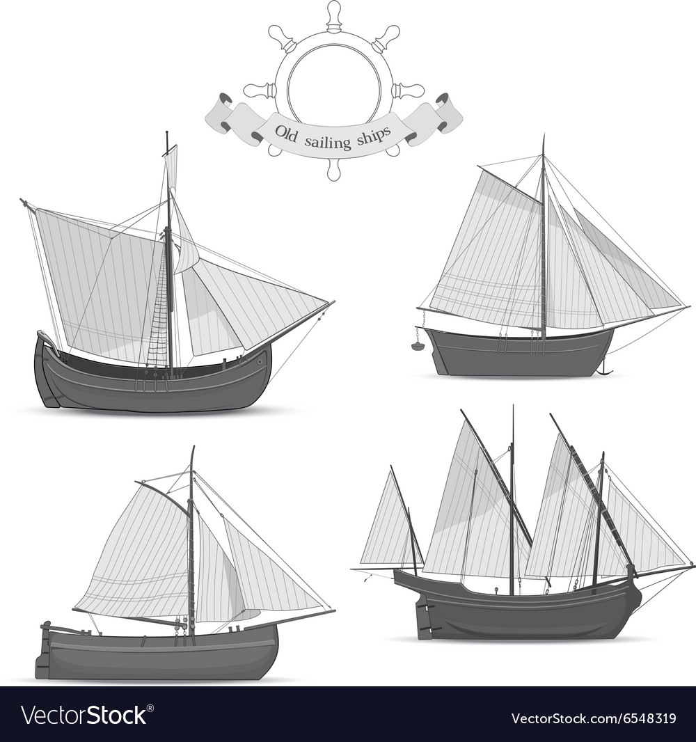 set of old sailing ships royalty free vector image