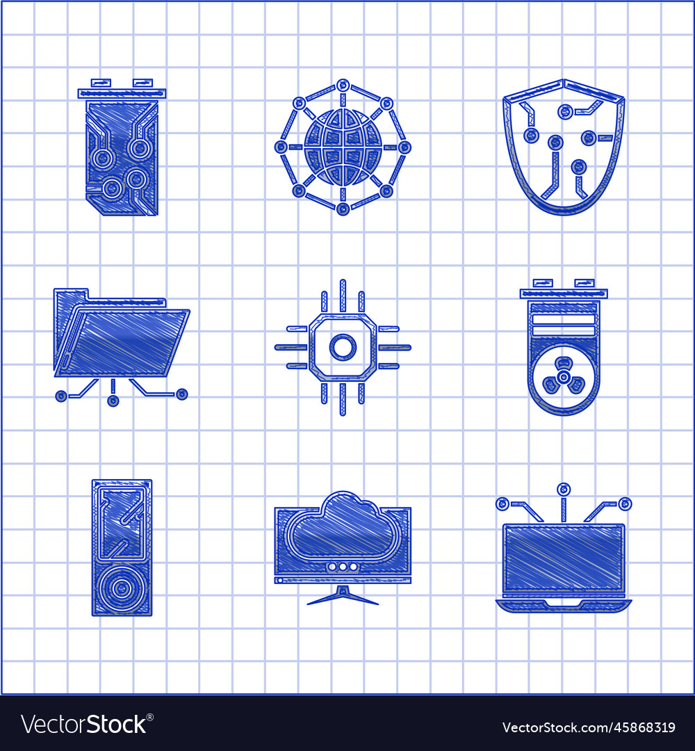 Set Prozessor Computer Monitor Bildschirm Laptop vector image Set Prozessor Computer Monitor Bildschirm Laptop