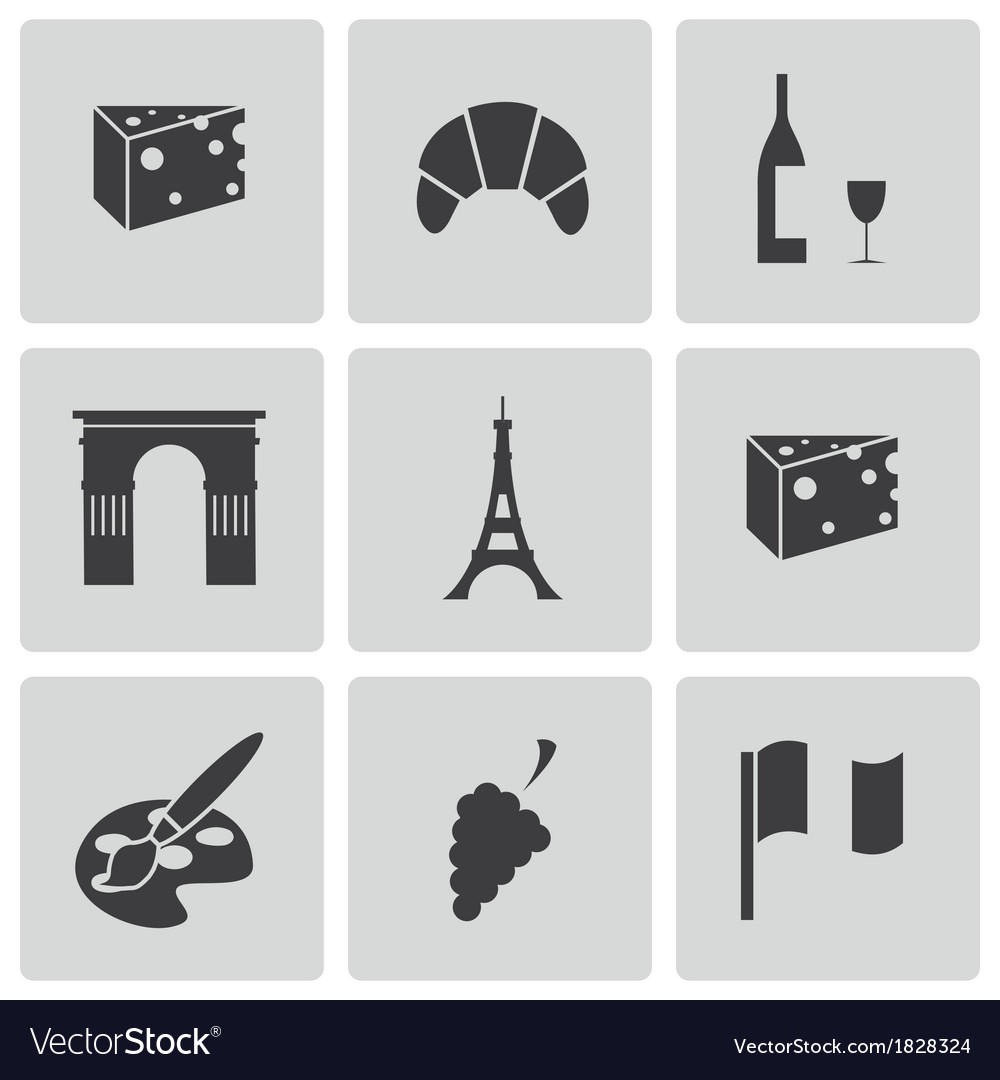 Black paris icons set Royalty Free Vector Image