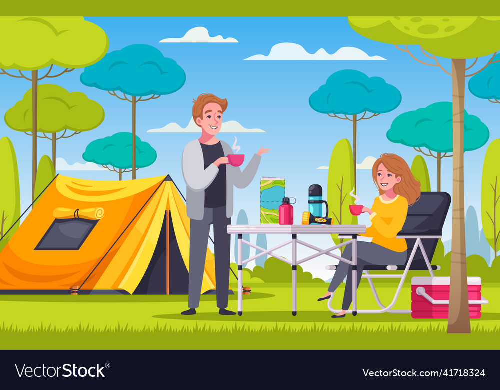 Camping cartoon composition Royalty Free Vector Image