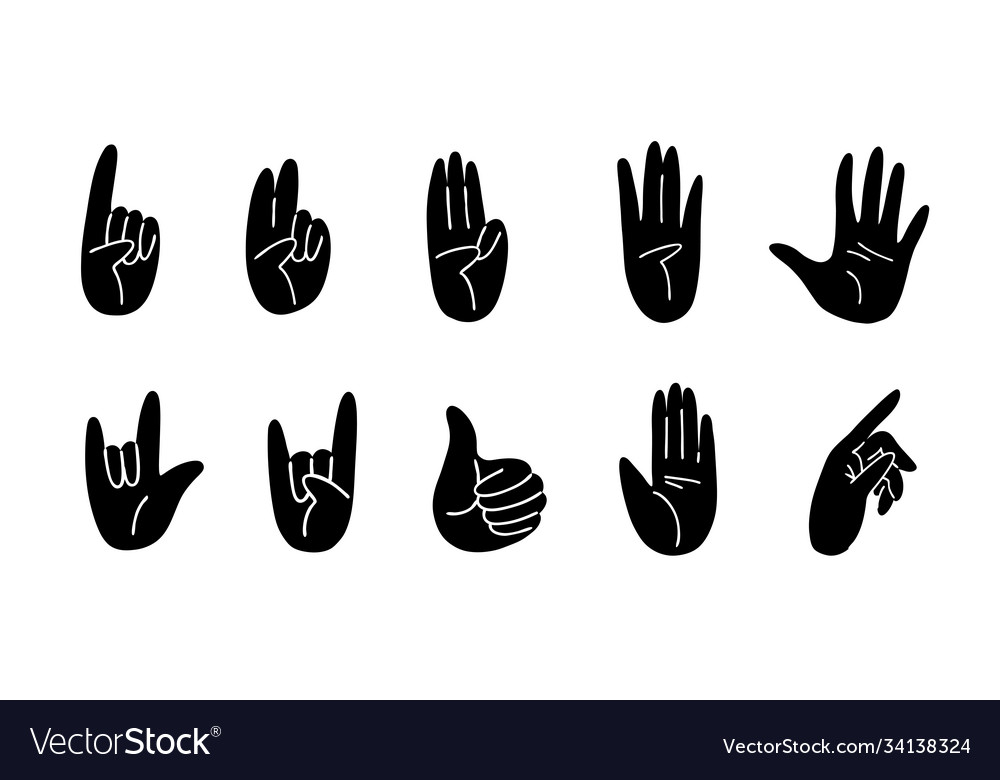 Cartoon set silhouettes gestures black