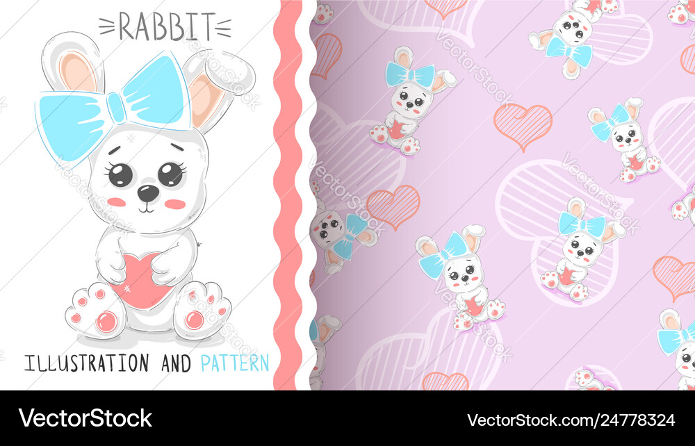 Cute rabbit with heart - seamless pattern Vector Image