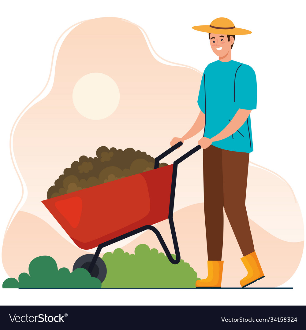 Gardening man with wheelbarrow design Royalty Free Vector