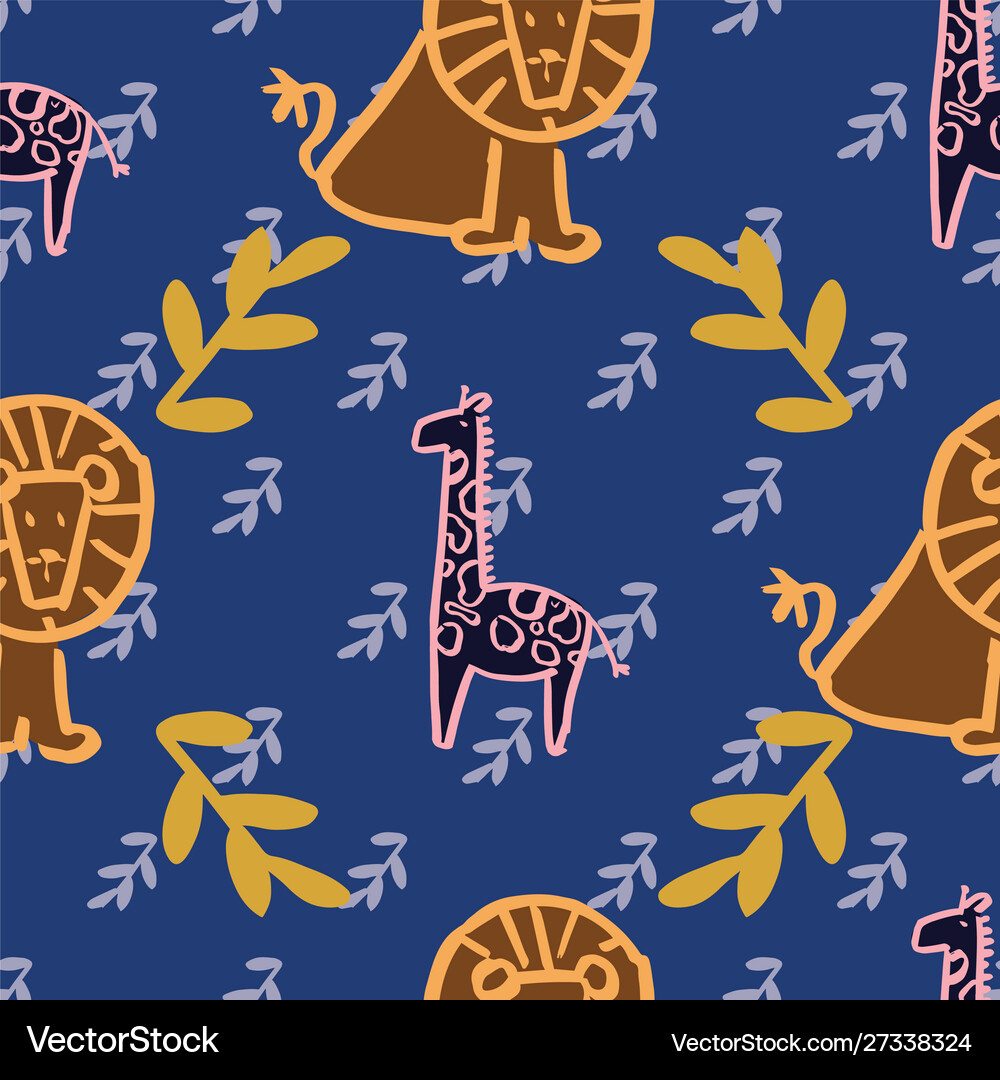 Giraffe lion seamless repeat pattern design Vector Image