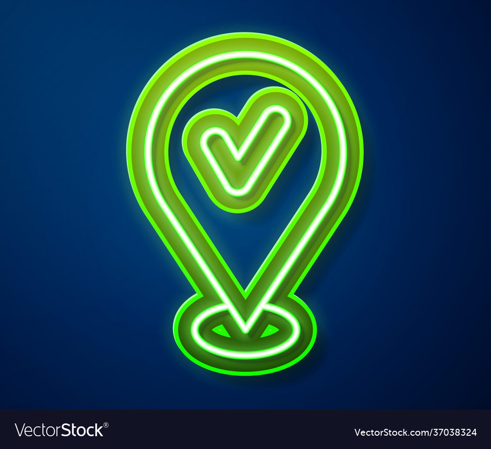 Glowing neon line map pin with check mark icon vector image Glowing neon line map pin with check mark icon