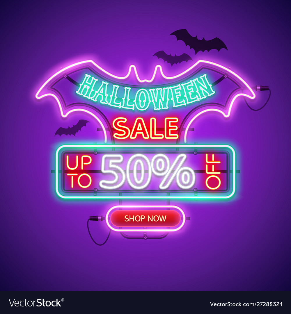 Halloween sale neon sign vector image Halloween sale neon sign