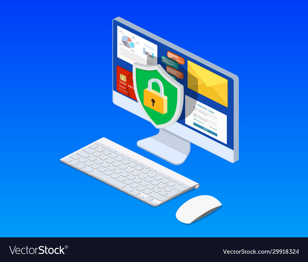 Isometric computer with key lock