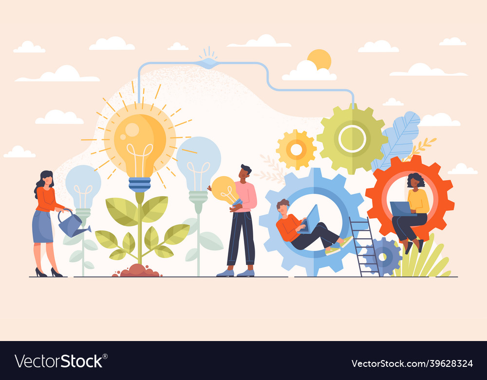 Male and female characters are generating ideas vector image Male and female characters are generating ideas