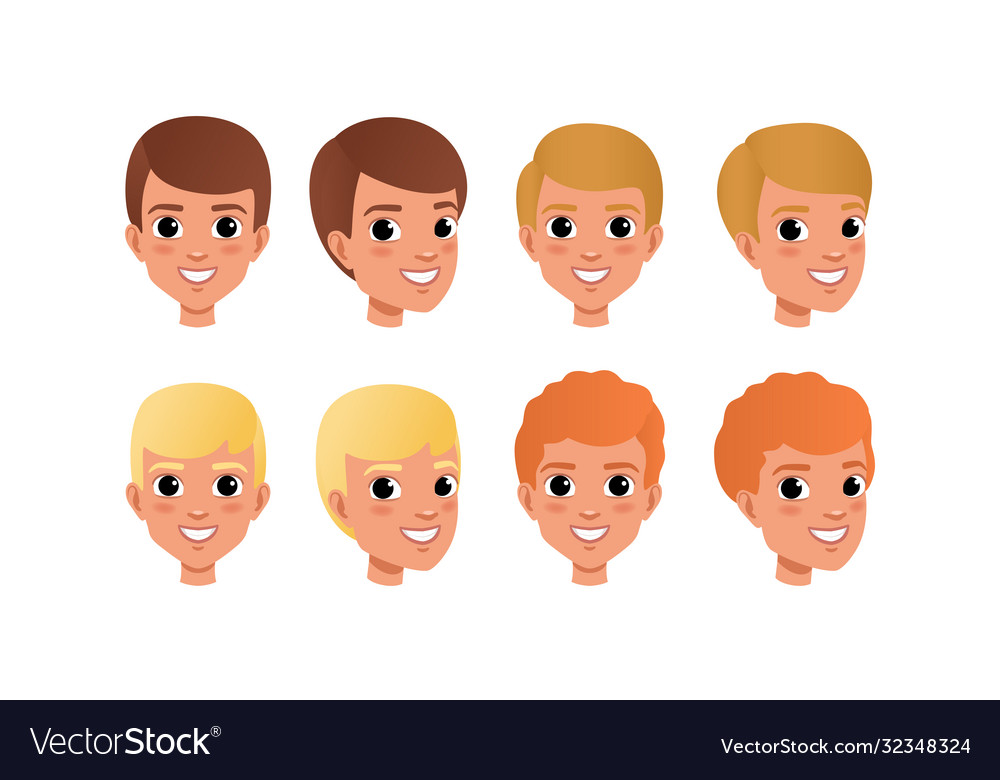 Male heads set cheerful caucasian boys characters Vector Image