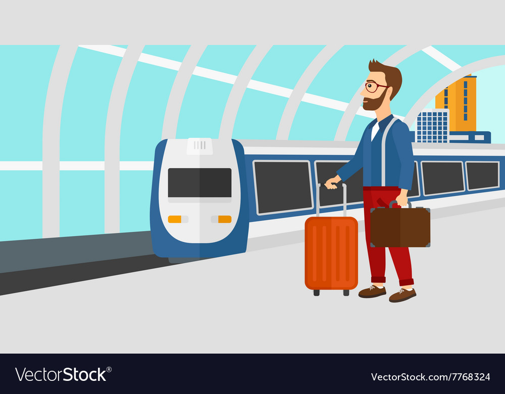Man with suitcase on wheels and briefcase