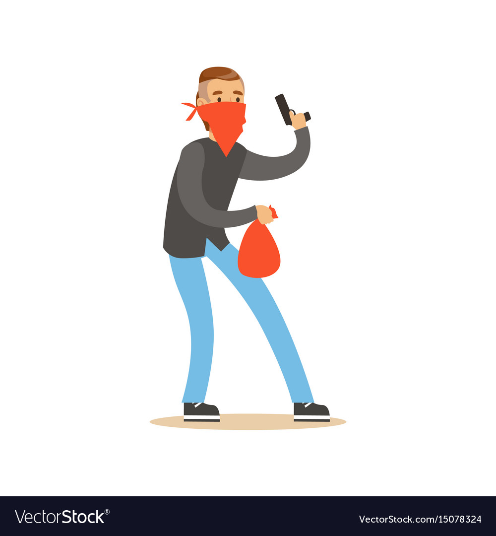 Masked robber holding a gun and carrying an orange