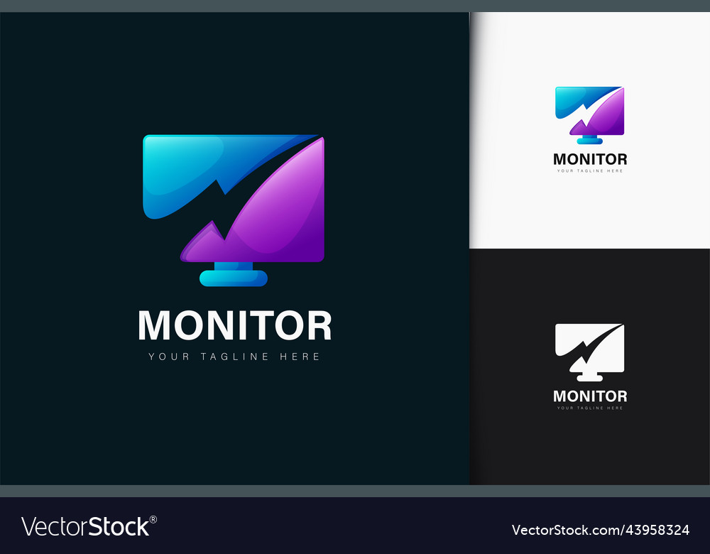 Monitor thunder logo design with gradient vector image Monitor thunder logo design with gradient