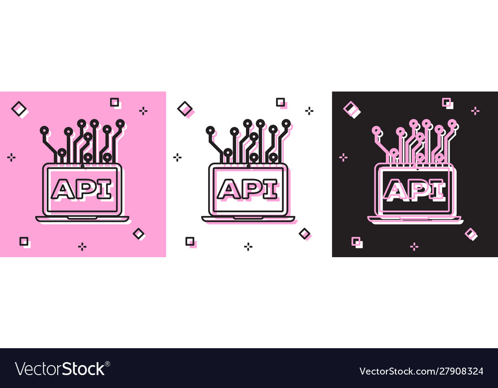 Set computer api interface icon isolated on pink vector image Set computer api interface icon isolated on pink