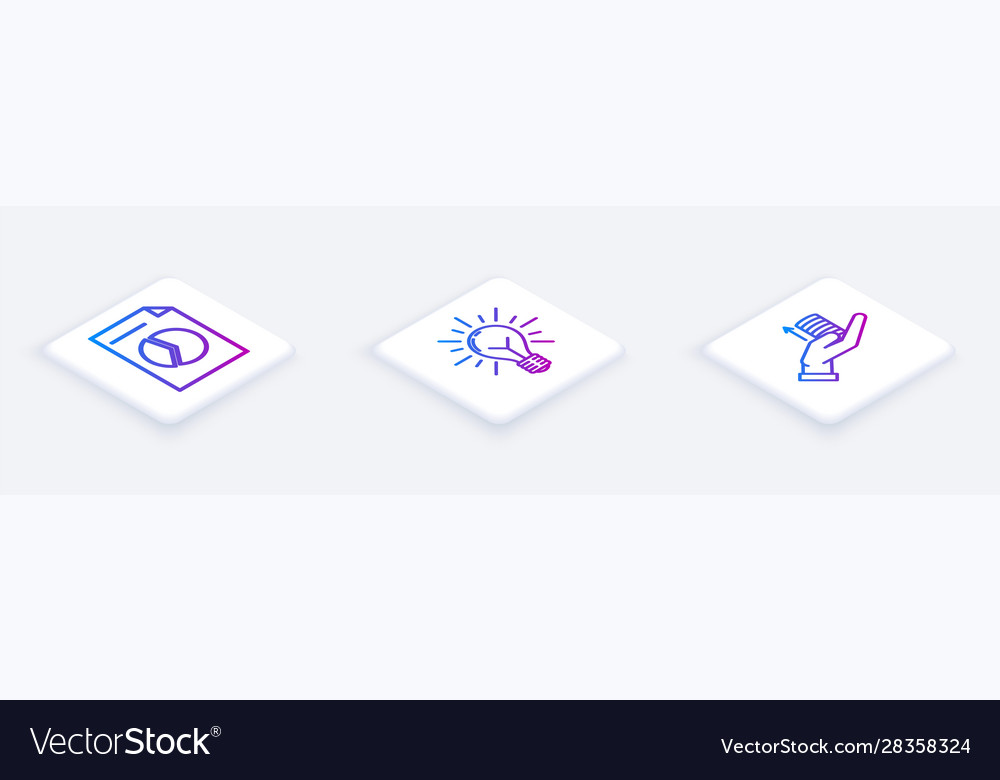 Set isometric line document with graph chart vector image Set isometric line document with graph chart