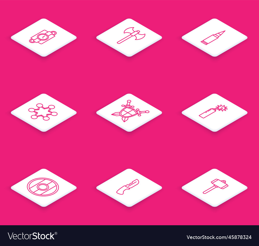 Set line dynamite stick and timer clock medieval vector image Set line dynamite stick and timer clock medieval