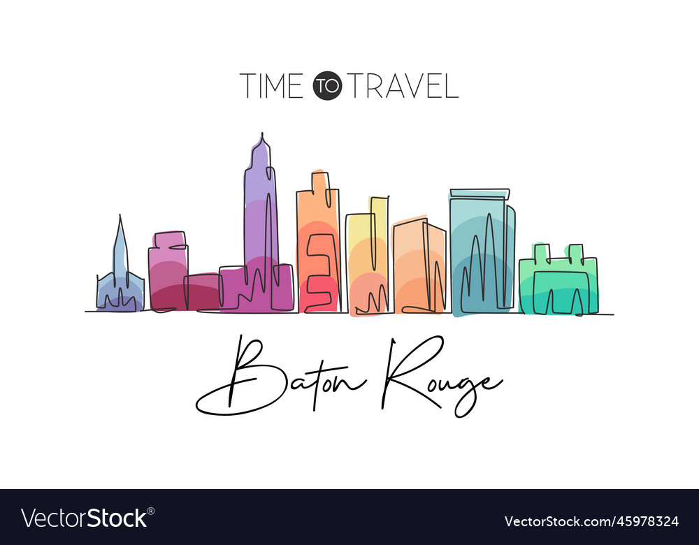 Single continuous line drawing of baton rouge Vector Image