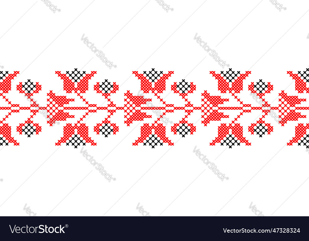 Ukrainian Floral Pattern In Red And Black Colors Vector Image